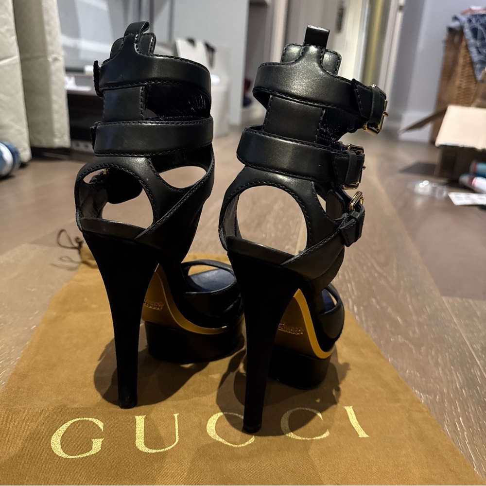 100% Authentic Gucci Iman Ankle Strap Leather Suede High Platform Heels Sz 36 - Picture 11 of 14